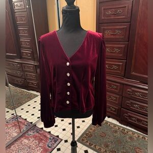 Dark red/ burgundy button up velvet top